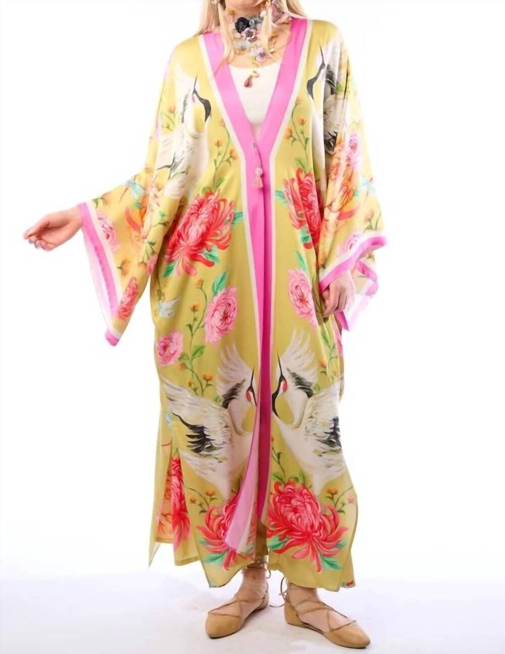 NEW ARATTA legend of the crane kimono in mustard